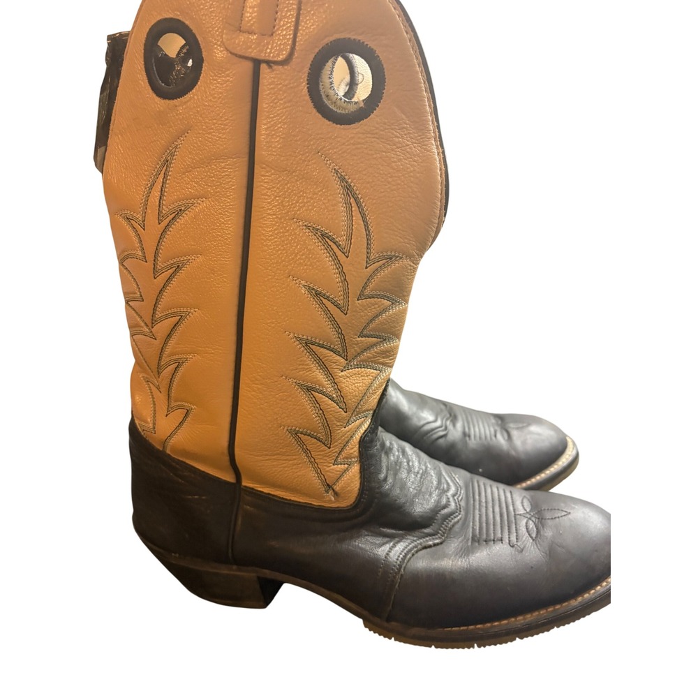 Laredo Mens Western Boots Black Tan Leather Round Toe 8977 Size 12 EE
